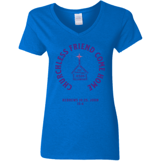 "Come Home" Purple Text Ladies’ 5.3 oz. V-Neck T-Shirt
