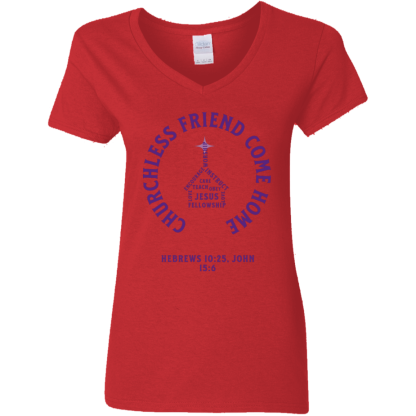 "Come Home" Purple Text Ladies’ 5.3 oz. V-Neck T-Shirt - Image 3