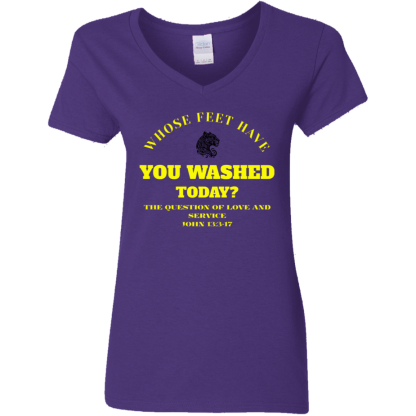 Feet Washing Ladies 5.3 oz. V-Neck T-Shirt - 4 shirt colors - Image 2