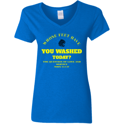 Feet Washing Ladies 5.3 oz. V-Neck T-Shirt - 4 shirt colors - Image 4
