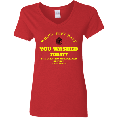 Feet Washing Ladies 5.3 oz. V-Neck T-Shirt - 4 shirt colors - Image 3