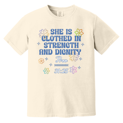 "Proverbs 31" Blue Lettering Comfort Colors 6.1 oz T-Shirt - Image 3