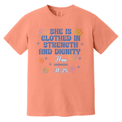 "Proverbs 31" Blue Lettering Comfort Colors 6.1 oz T-Shirt - Image 4