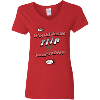 "WJFYT" Red Text Ladies’ 5.3 oz. V-Neck T-Shirt