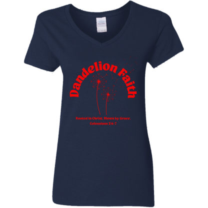 "Blown by Grace" Ladies’ 5.3 oz. V-Neck T-Shirt - Image 2