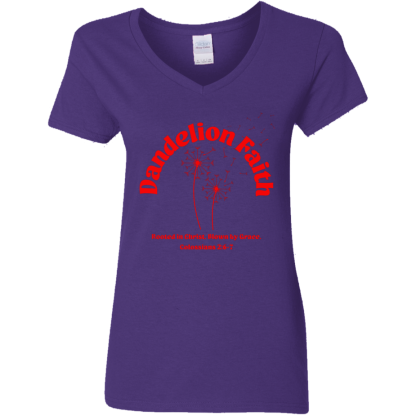 "Blown by Grace" Ladies’ 5.3 oz. V-Neck T-Shirt - Image 3