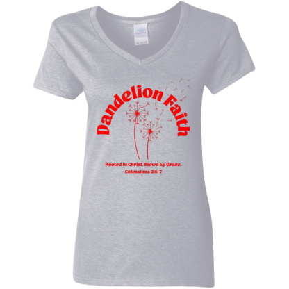 "Blown by Grace" Ladies’ 5.3 oz. V-Neck T-Shirt - Image 4