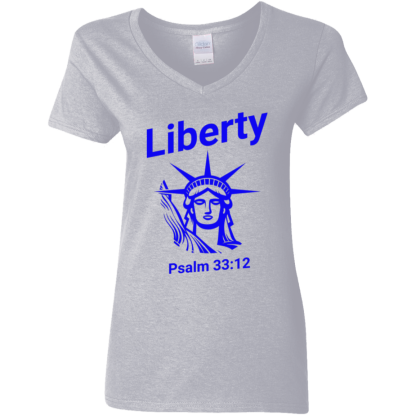 “Liberty" Ladies’ 5.3 oz. V-Neck T-Shirt - Image 3