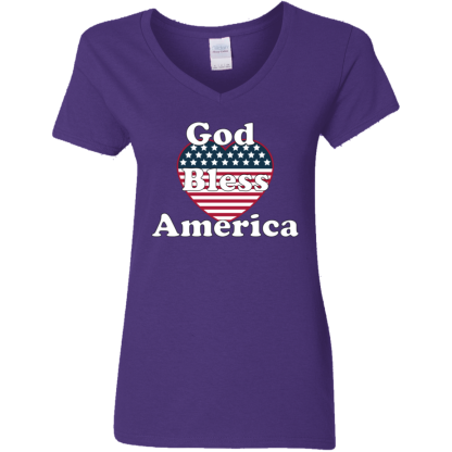 “God Bless America” Ladies’ 5.3 oz. V-Neck T-Shirt - Image 2