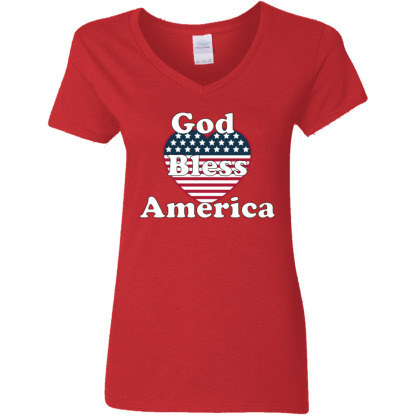 “God Bless America” Ladies’ 5.3 oz. V-Neck T-Shirt - Image 3