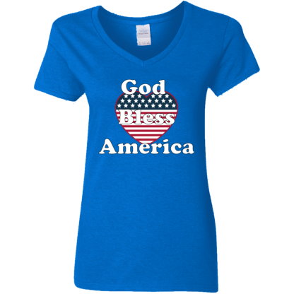 “God Bless America” Ladies’ 5.3 oz. V-Neck T-Shirt - Image 4