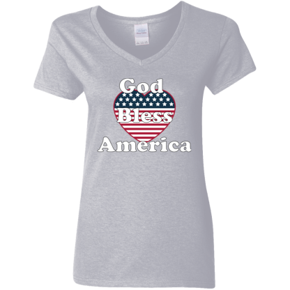 “God Bless America” Ladies’ 5.3 oz. V-Neck T-Shirt - Image 5