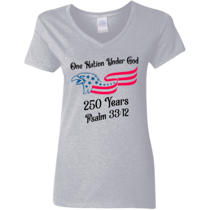 "250 Years" Ladies’ 5.3 oz. V-Neck T-Shirt - Image 2