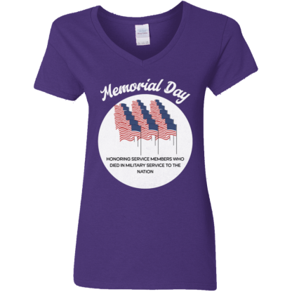 Memorial Day Ladies 5.3 oz. V-Neck T-Shirt - 4 shirt colors - Image 3