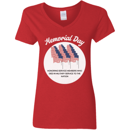 Memorial Day Ladies 5.3 oz. V-Neck T-Shirt - 4 shirt colors - Image 4