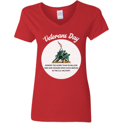 "Veterans Day" Ladies’ 5.3 oz. V-Neck T-Shirt - Image 3