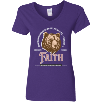 "Mama Bear" Ladies’ 5.3 oz. V-Neck T-Shirt - Image 2
