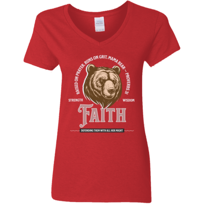 "Mama Bear" Ladies’ 5.3 oz. V-Neck T-Shirt - Image 3