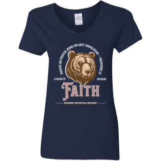 "Mama Bear" Ladies’ 5.3 oz. V-Neck T-Shirt