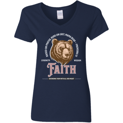 "Mama Bear" Ladies’ 5.3 oz. V-Neck T-Shirt