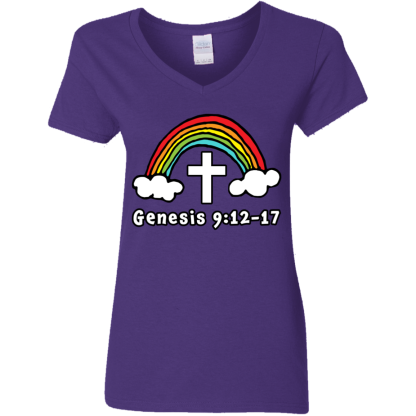 ‘Genesis Rainbow’ Ladies’ 5.3 oz. V-Neck T-Shirt - Image 2