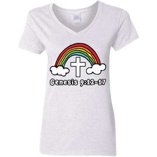 ‘Genesis Rainbow’ Ladies’ 5.3 oz. V-Neck T-Shirt