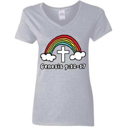 ‘Genesis Rainbow’ Ladies’ 5.3 oz. V-Neck T-Shirt - Image 5