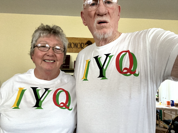 Brother Ray and his bride wearing the IYQ shirts