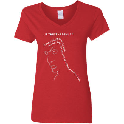 Is This the Devil?? Ladies 5.3 oz. V-Neck T-Shirt - 7 shirt colors - Image 2