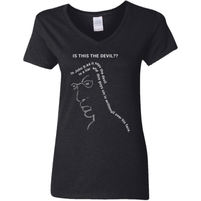 Is This the Devil?? Ladies 5.3 oz. V-Neck T-Shirt - 7 shirt colors - Image 3