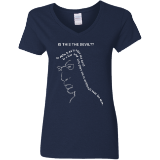 Is This the Devil?? Ladies 5.3 oz. V-Neck T-Shirt - 7 shirt colors