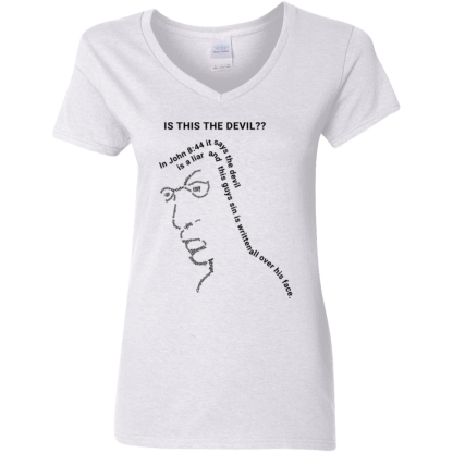 Is This the Devil?? Ladies 5.3 oz. V-Neck T-Shirt - 7 shirt colors - Image 5