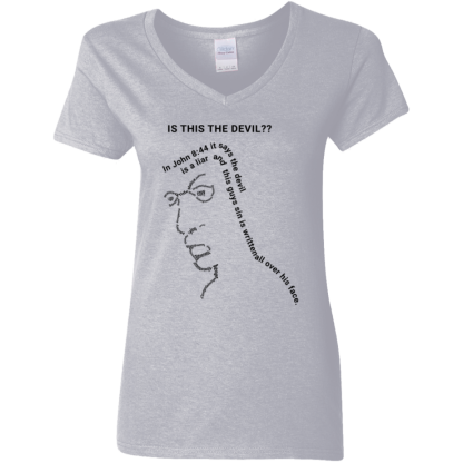 Is This the Devil?? Ladies 5.3 oz. V-Neck T-Shirt - 7 shirt colors - Image 6