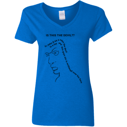 Is This the Devil?? Ladies 5.3 oz. V-Neck T-Shirt - 7 shirt colors - Image 7