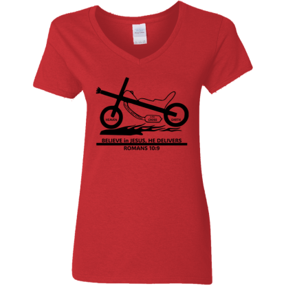 Moto-Cross Ladies' 5.3 oz. V-Neck T-Shirt - 4 shirt colors - Image 2