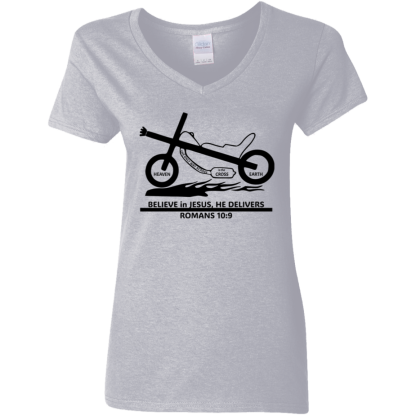 Moto-Cross Ladies' 5.3 oz. V-Neck T-Shirt - 4 shirt colors - Image 3